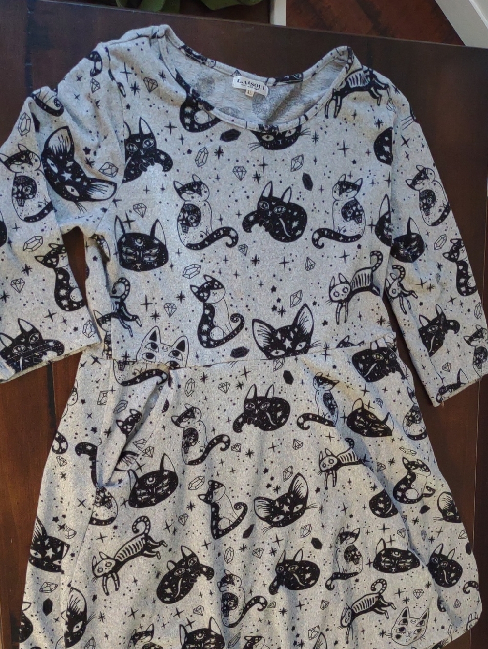 LaShu Girls' Gray Mini Dress with Black Cat Print